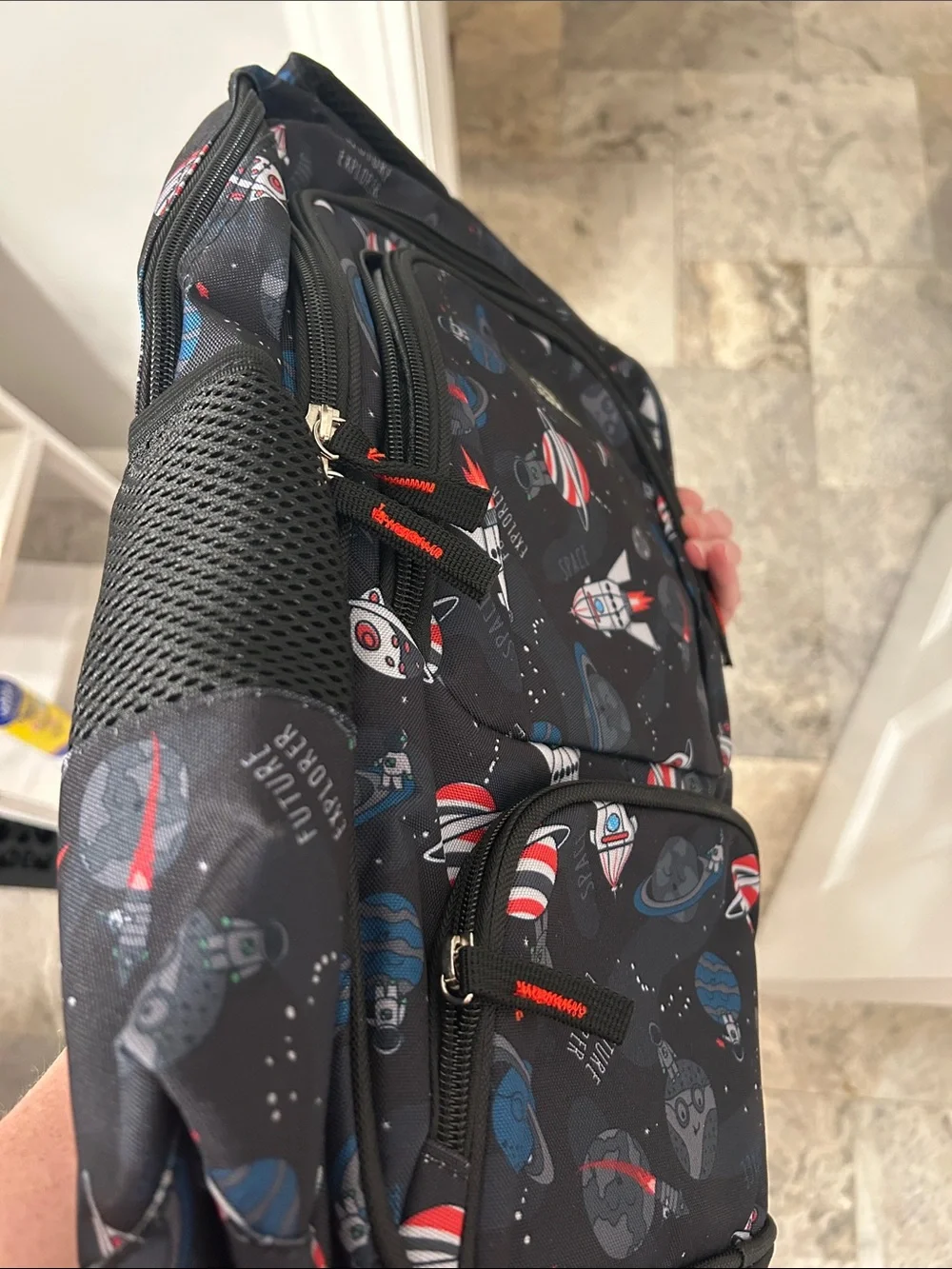 Black Space-Print Backpack